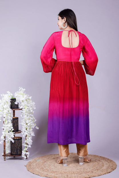 Ombre Pink Purple Kurta pant Dupatta