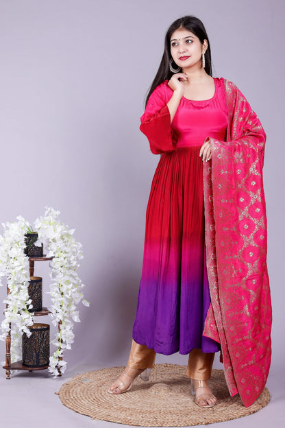 Ombre Pink Purple Kurta pant Dupatta