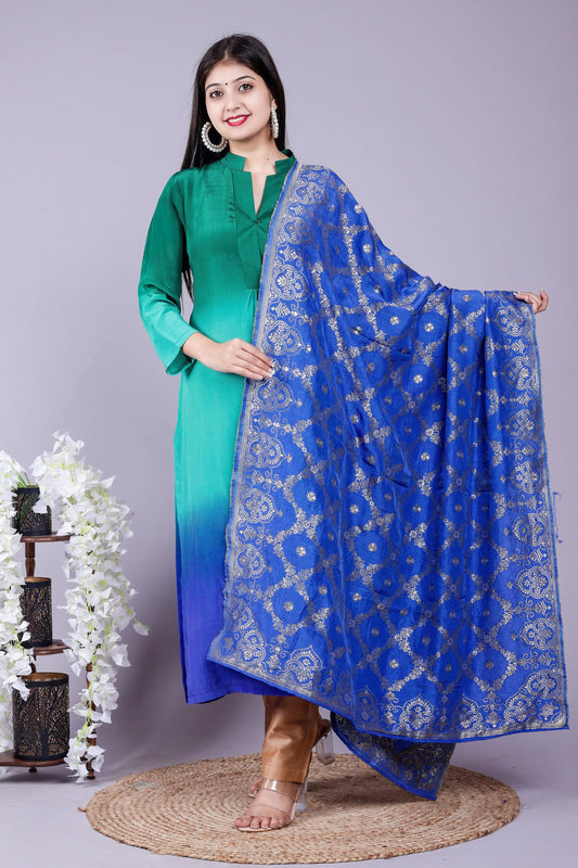 Ombre Bottle green Kurta Pant Brocade Dupatta