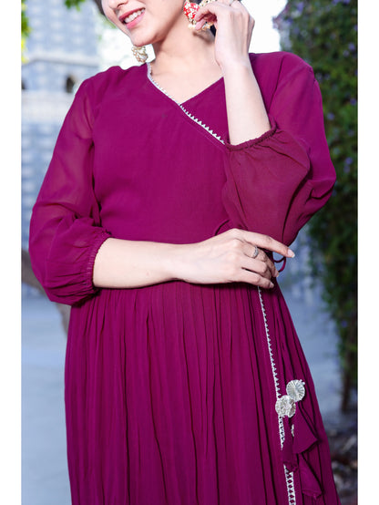 Magenta Angrakha plazo with organza dupatta