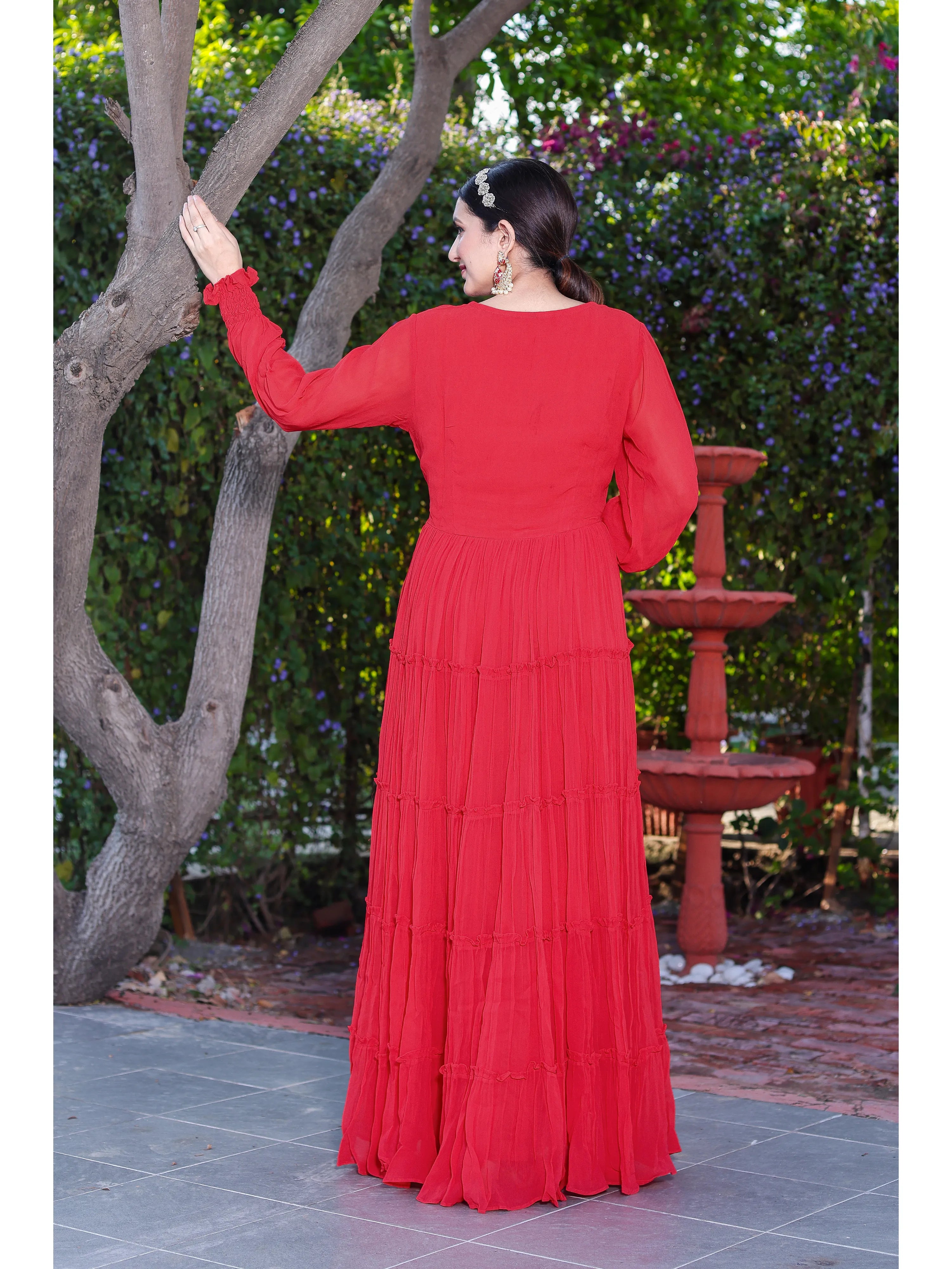 Georgette Red Long Gown