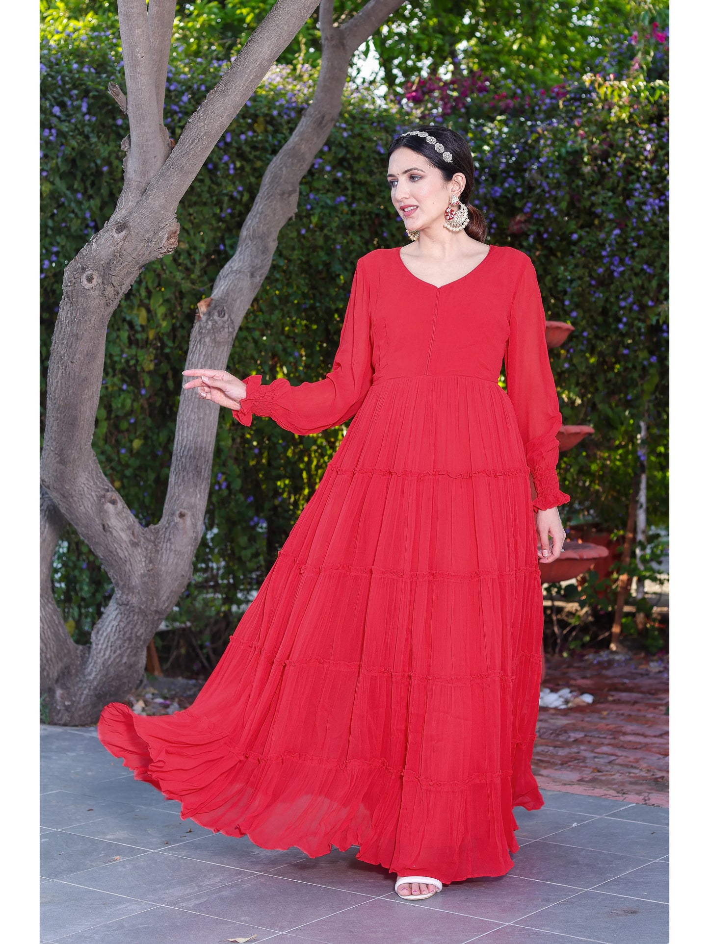 Georgette Red Long Gown