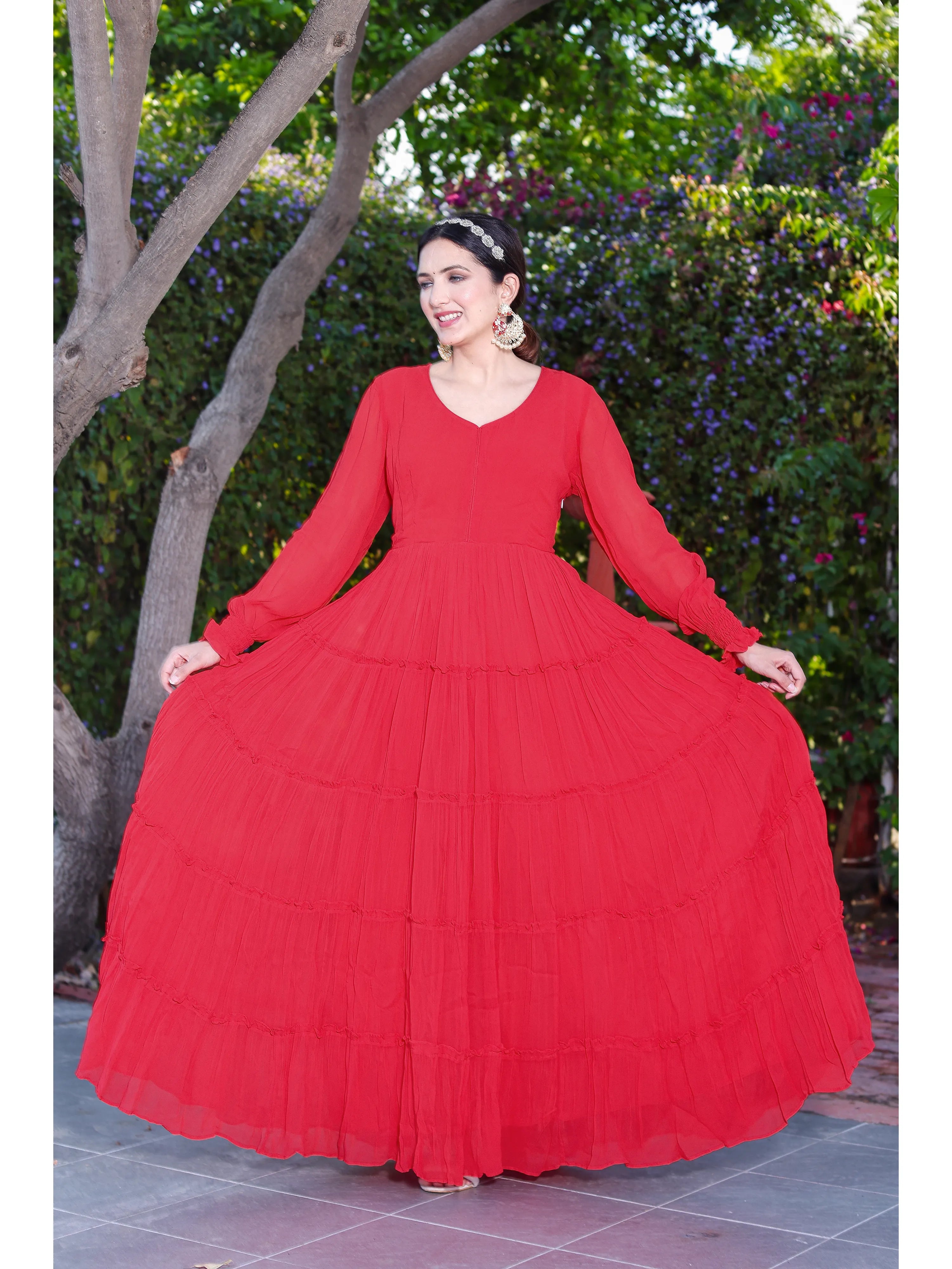 Georgette Red Long Gown