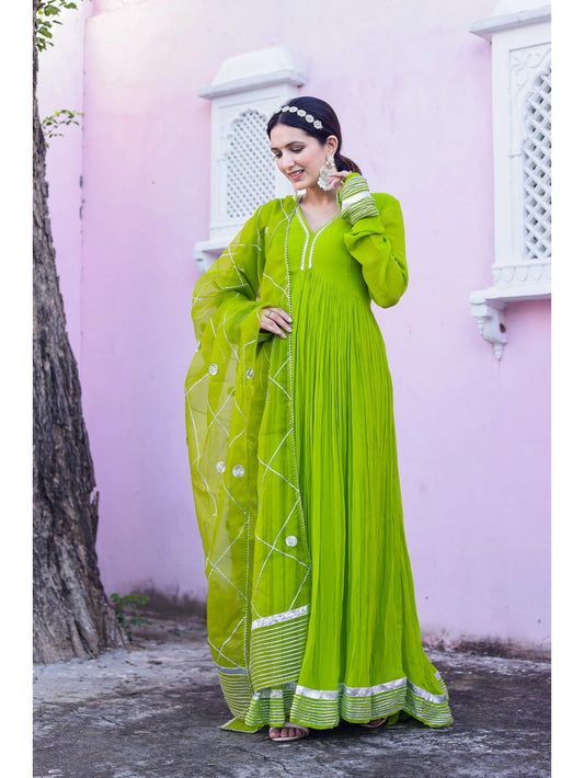 Georgette Lime Green Anarkali set