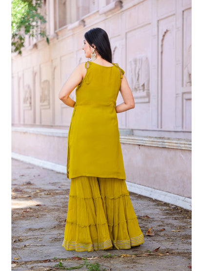 Georgette Short Kurti Sharara Dupatta Set