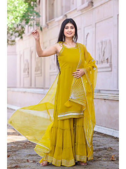 Georgette Short Kurti Sharara Dupatta Set