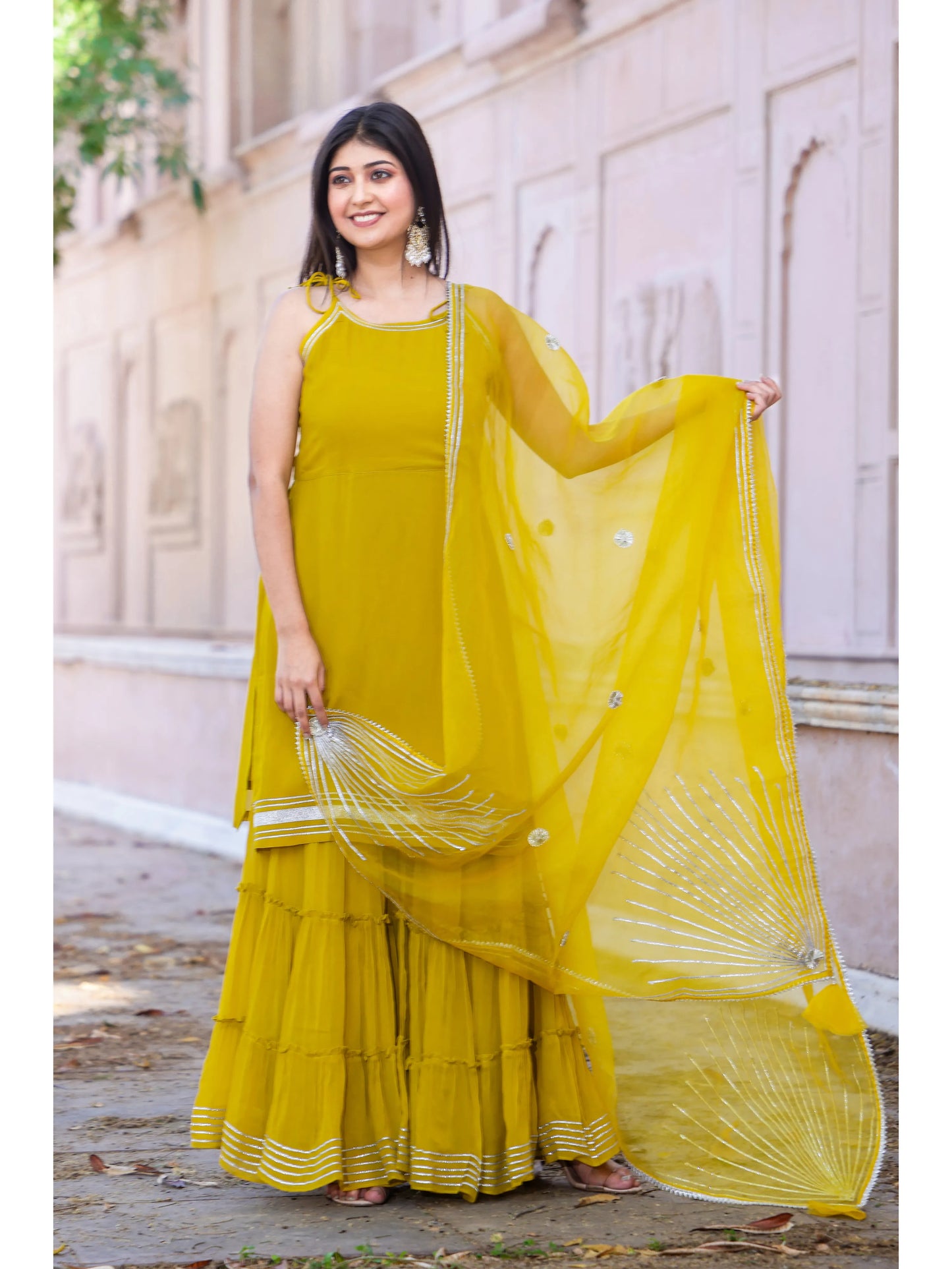 Georgette Short Kurti Sharara Dupatta Set