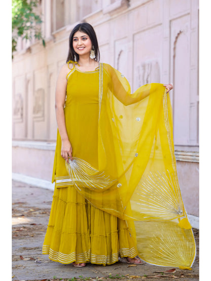Georgette Short Kurti Sharara Dupatta Set