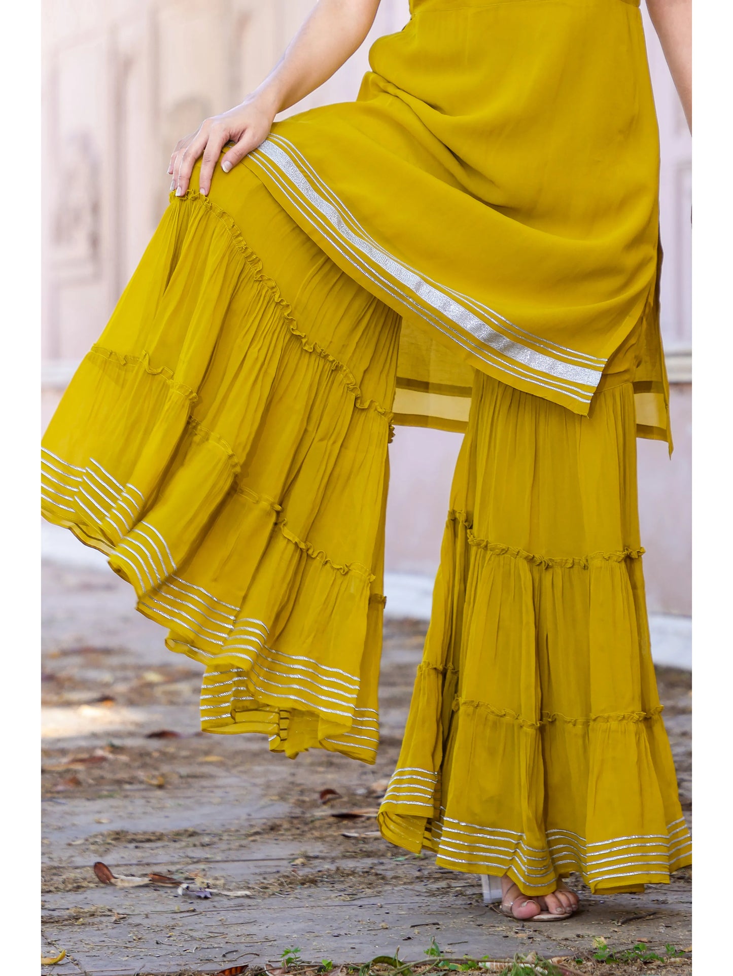 Georgette Short Kurti Sharara Dupatta Set