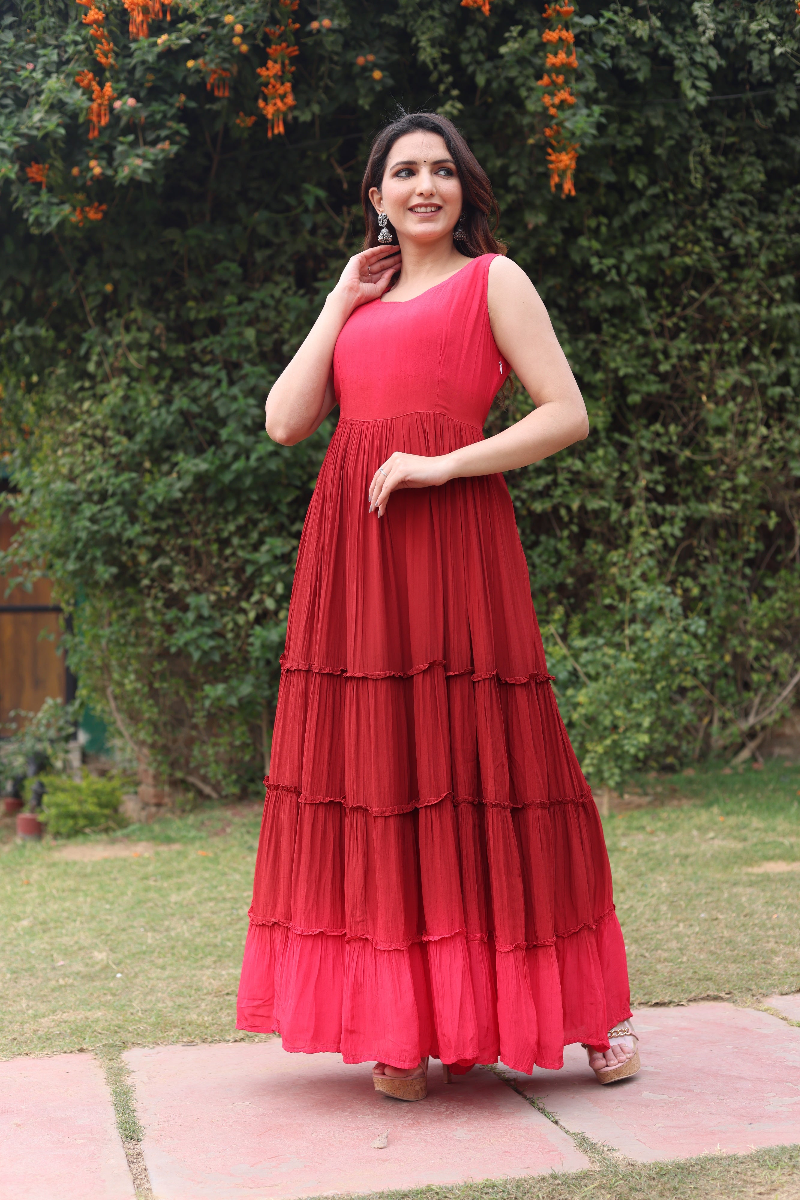 NP Exclusive Collection Red Color Premium full flair gown Kurti with G –  www.soosi.co.in