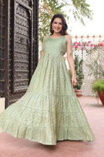 Pista Green Spaghetti full length dress