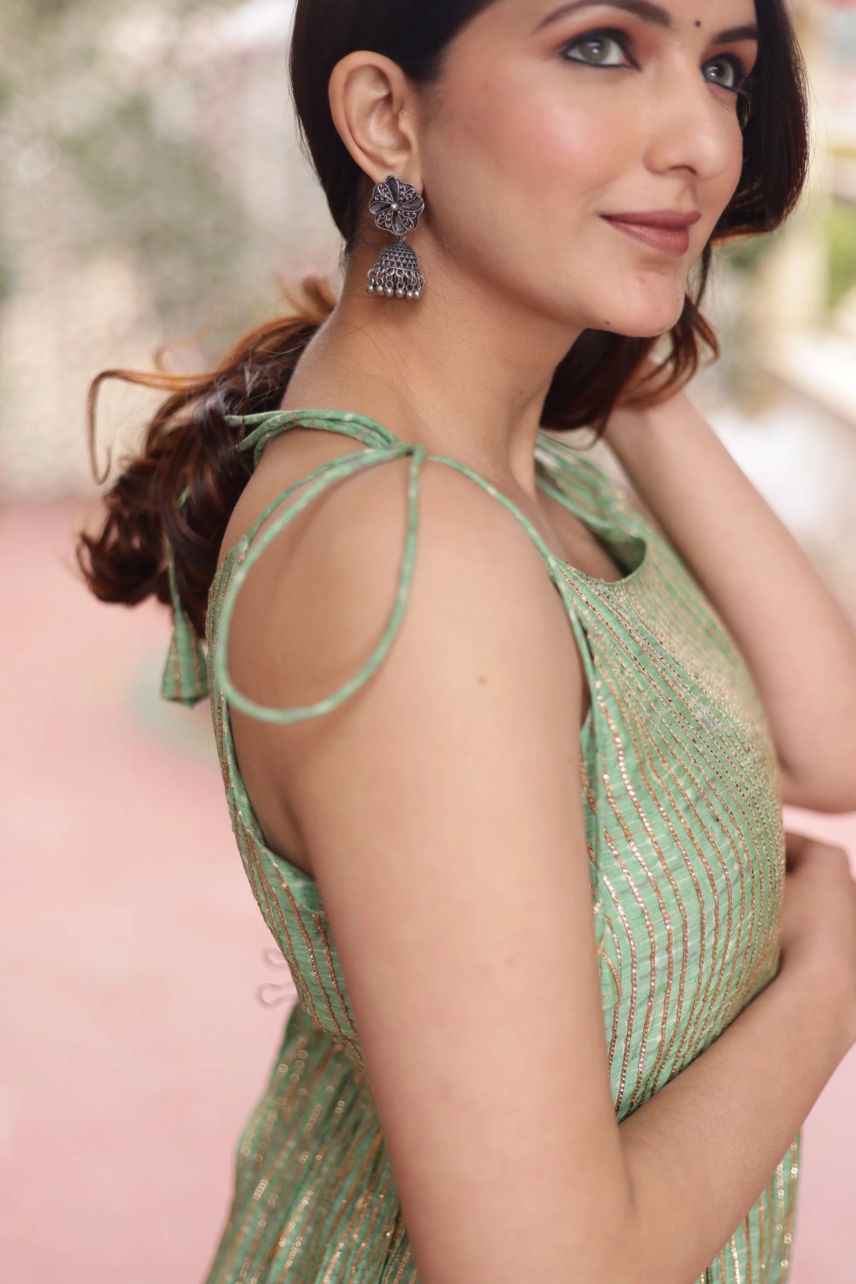 Pista Green Spaghetti full length dress