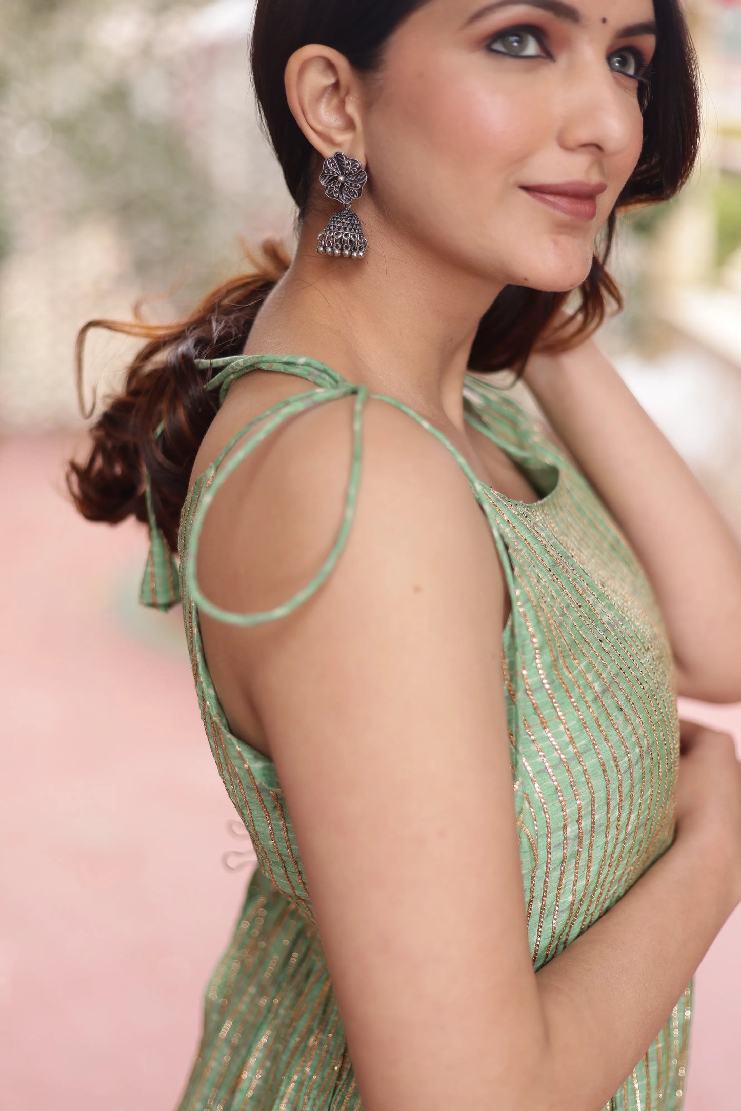 Pista Green Spaghetti full length dress