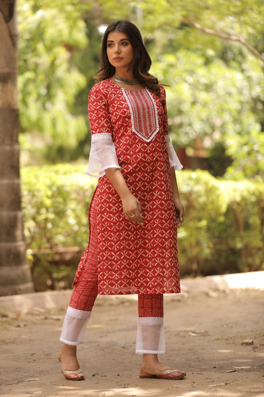 Red Cotton Kurta Pant