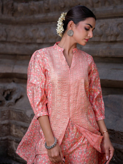 Ballon sleeve High-low shrug shirt with Plazo.