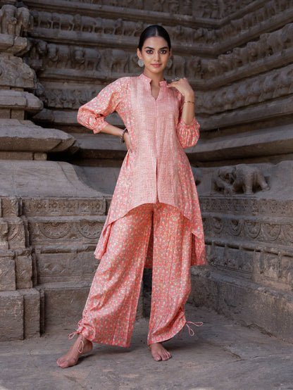Ballon sleeve High-low shrug shirt with Plazo.