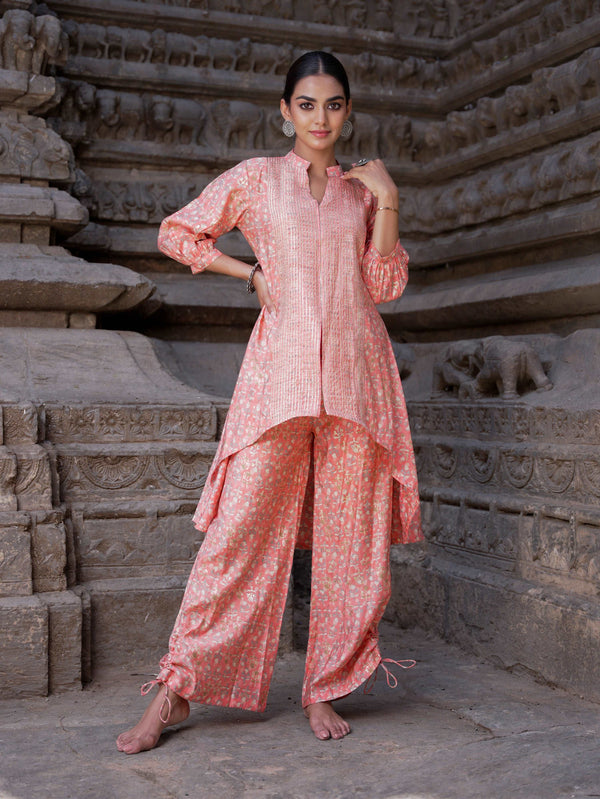 Ballon sleeve High-low shrug shirt with Plazo.