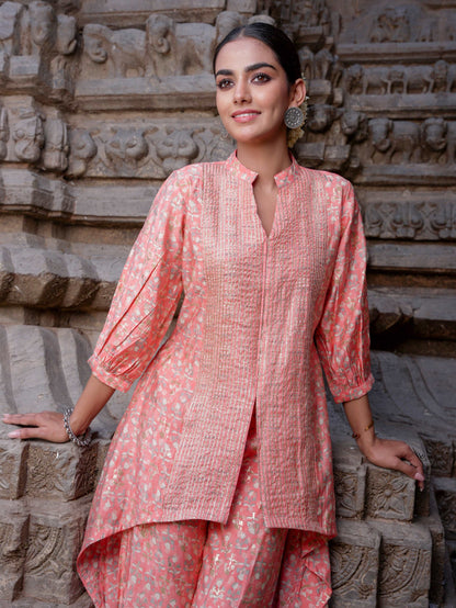 Ballon sleeve High-low shrug shirt with Plazo.