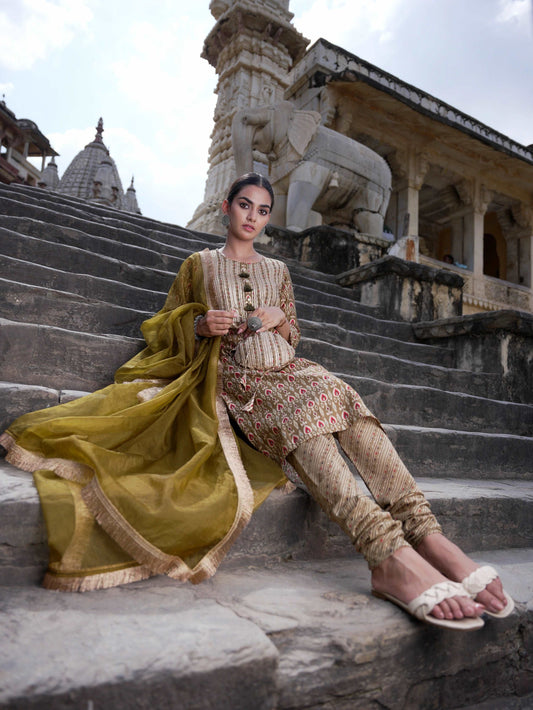 Kurta Churidar & dupatta with potli bag